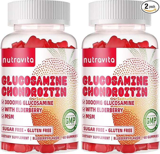 Glucosamine Chondroitin Gummies with MSM & Elderberry Extra Strength - Joint Support, Antioxidant Immune Support Supplement for Adults, Men & Women.120 Strawberry Chews