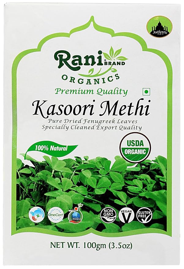 Rani Organic Fenugreek Leaves Dried (Kasoori Methi) 3.5oz (100g) ~ All Natural | Vegan | Gluten Friendly | NON-GMO | Indian Origin | USDA Certified Organic