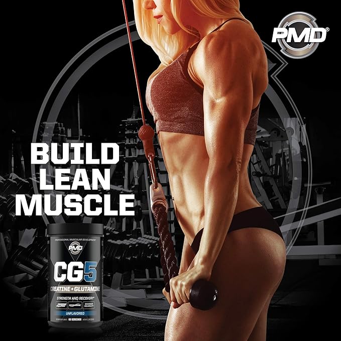 PMD Sports CG5 - Premium Creatine and L-Glutamine Powder (60 Servings) & PMD Sports BCAA Stim Free Amino Acids for Enhanced Recovery – Blue Razz (30 Servings)
