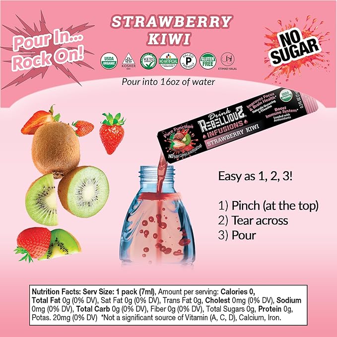 Strawberry 0 Calorie Organic Drink Mix – Sugar Free, Loaded with Antioxidants, L-Theanine, and Natural Caffeine – 10 Count