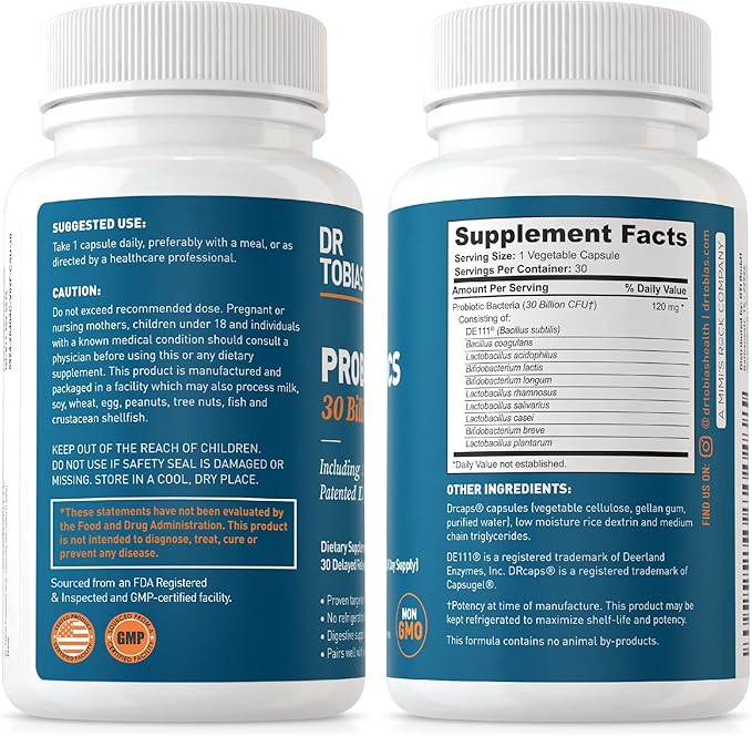 Dr. Tobias Probiotics 30 Billion & Deep Immune with Prebiotics for Digestion & Gut Health
