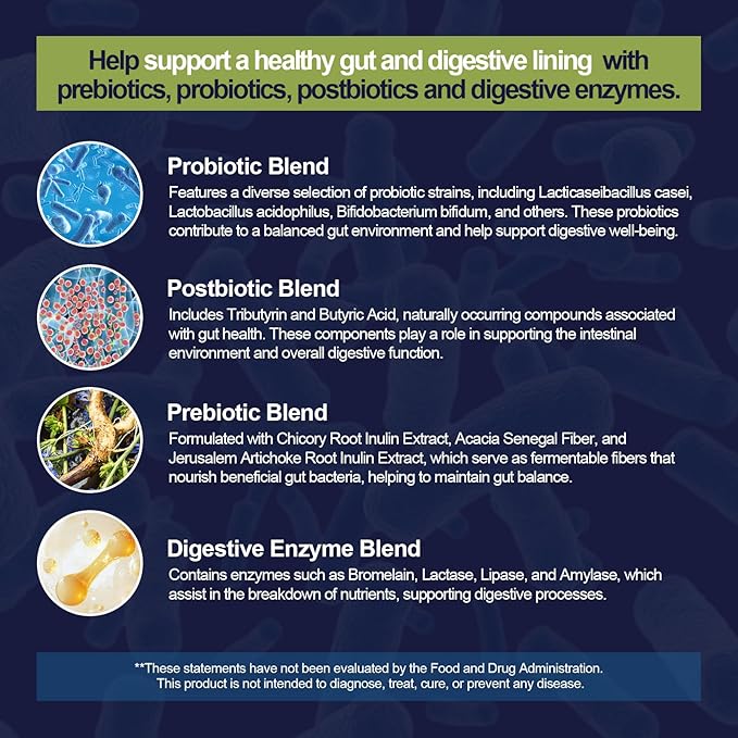 Probiotic Prebiotic, Postbiotic & Digestive Enzymes for Digestive Health, 80 Billion CFU Probiotics Complete Gut Support with Berberine, Cinnamon, L-Glutamine, for Men & Women, 120 Capsules