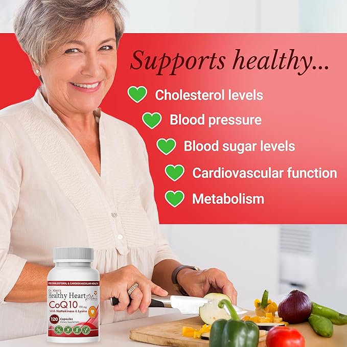 Healthy Heart Plus CoQ10 Cardiovascular Supplement - Coenzyme Q10 150mg, Nattokinase, Pomegranate Extract & Garlic for Blood Pressure & Cholesterol - Heart Supplements for Men & Women - 120 Capsules