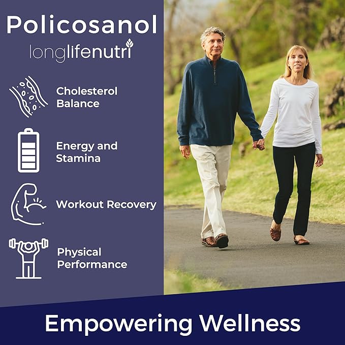 Policosanol 100mg - 200 Vegetarian Capsules, Natural Sugar Cane Supplement for Balanced Cholesterol, 3-Month Supply, Non-GMO, Lab Tested, Made in USA