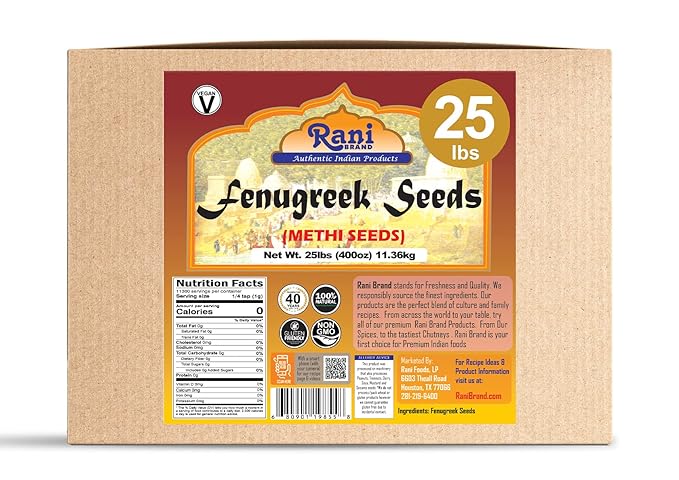 Rani Fenugreek (Methi) Seeds Whole 400oz (25lbs) 11.36kg Bulk Box, Trigonella foenum graecum ~ All Natural | Vegan | Gluten Friendly | Non-GMO | Indian Origin, used in cooking & Ayurvedic spice