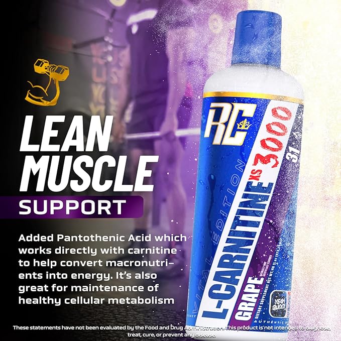 Ronnie Coleman Signature Series L-Carnitine XS 3000 Liquid, Amino Acids Metabolism and Lean Muscle Strength Support, Stimulant Free, Sugar Free, Zero Carbs, Grape, 16 Oz