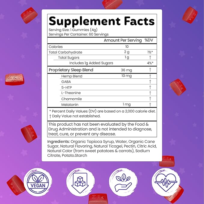 Melatonin Gummies for Sleep - Natural Sleep Aid Supplement with L-Theanine & GABA - SleepEZ Pillowz 60 Count (Pack of 3)