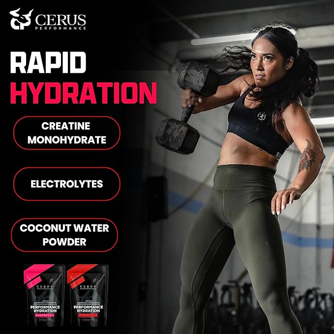 Cerus Performance - Performance Hydration Electrolyte Powder – Raspberry Flavor, 5g Creatine Monohydrate, 500mg Coconut Water Powder – Supports Endurance, Muscle Recovery & Keto 30 Servings
