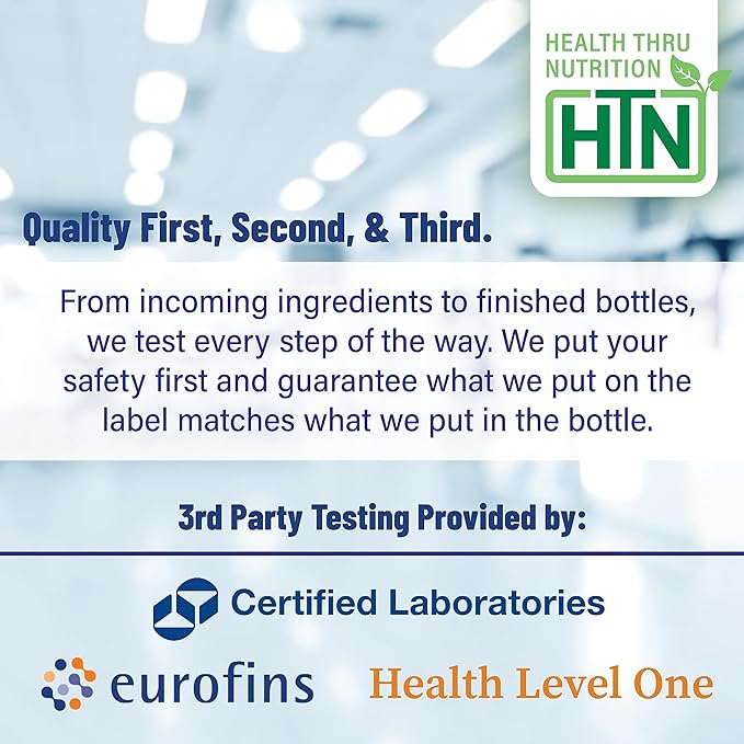 Health Thru Nutrition L-Theanine 200mg 60 Vegecaps PhytoSure Certified | Supports Healthy Relaxation & Focus | 3rd Party Tested | Clean Label, Non-GMO, Gluten & Soy Free, Hypoallergenic