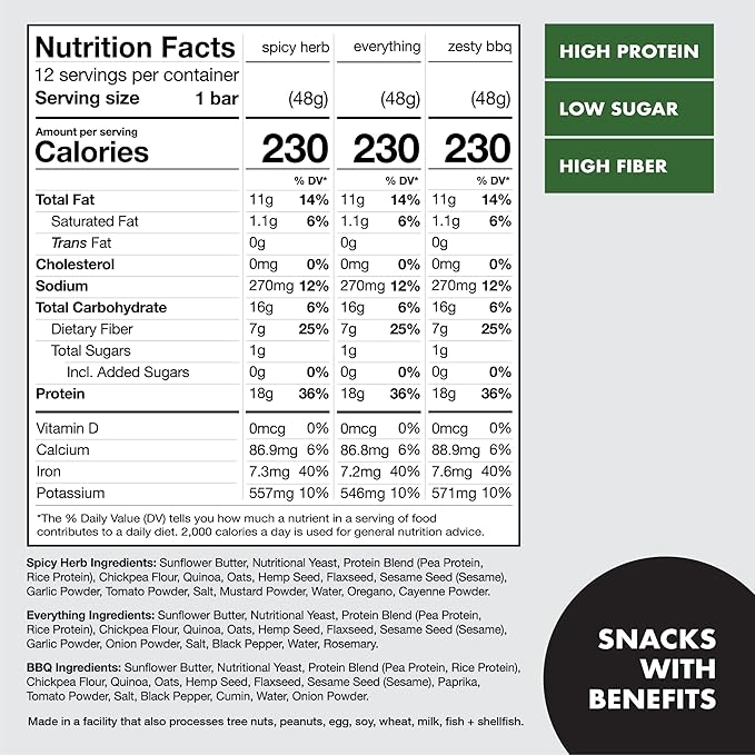 Super Team Savory + Crispy Protein Bars - Combo Pack - 12-Count Snack Bars - High Protein (18g), High Fiber (7g), Low Sugar (1g) - Gluten Free, Nut Free, Soy Free, Vegan Plant Based Meal Replacement