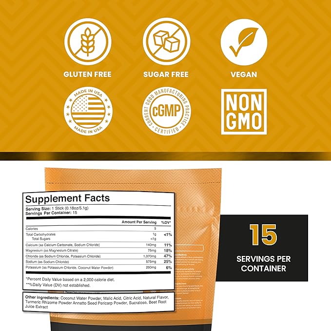 Hydrashot Orange Flavored Hydration Formula with Coconut Water Powder, Calcium, Magnesium, Potassium, and Sodium, Sugar-Free, Hydration Powder Packets, Rehydrates and Replenishes Electrolytes