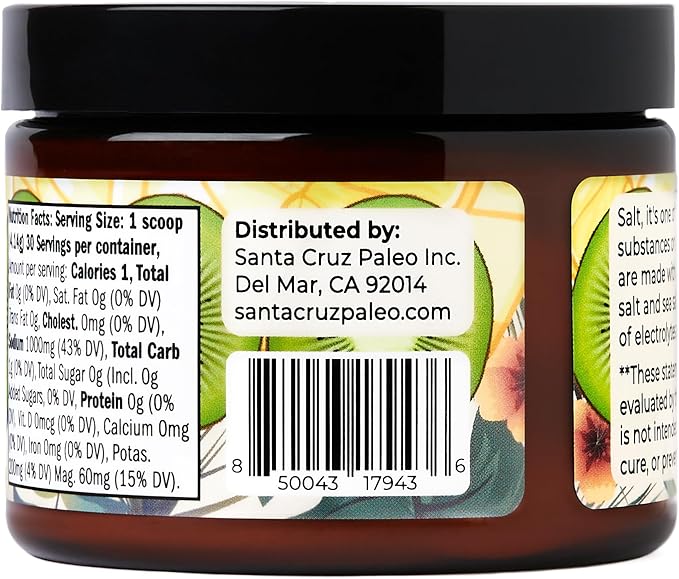 Santa Cruz Paleo Electrolyte Powder Kiwi Lemonade with Himalayan & Sea Salt, Magnesium, Potassium, Sugar-Free, 30 Servings