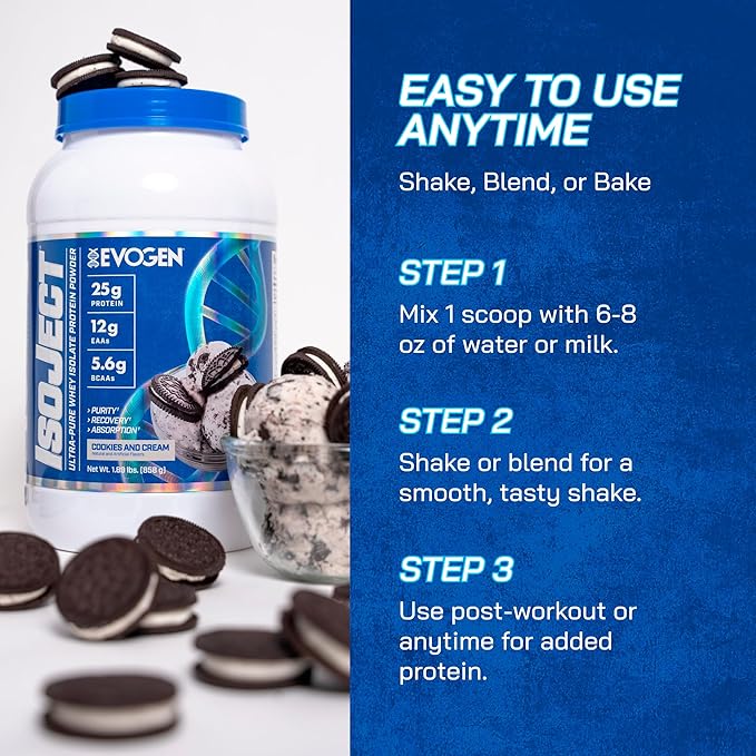 Evogen Isoject - Whey Protein Isolate | Ultra-Pure Whey Protein Powder with Ignitor Enzymes, BCAAs, and EAAs | Enhanced Absorption & Recovery | Cookies and Cream | 25 Servings