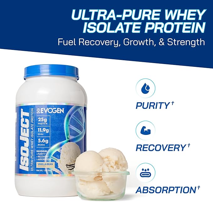 Evogen Isoject - Whey Protein Isolate | Ultra-Pure Whey Protein Powder with Ignitor Enzymes, BCAAs, and EAAs | Enhanced Absorption & Recovery | Vanilla Bean | 25 Servings