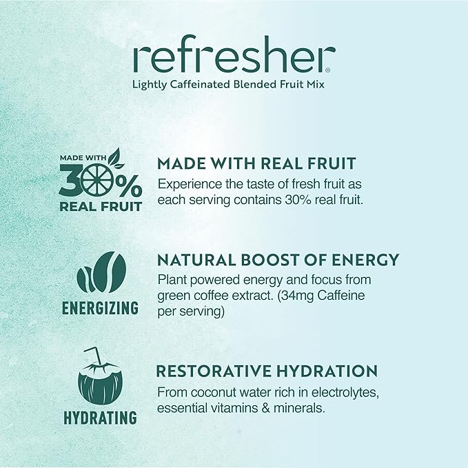 Recharge Refresher - Dragon Fruit, Elderberry - Made with Real Fruit and No Added Sugar – Low Cal, Hydrating Coconut Water, and Natural Energy (48oz Bottle)