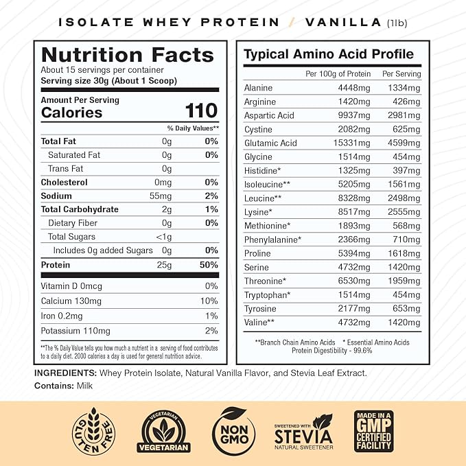 Muscle Feast Grass-Fed Whey Protein Isolate, All Natural Hormone Free Pasture Raised, Vanilla, 1lb