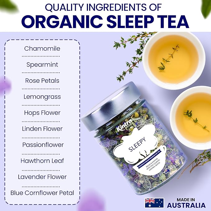 Kintra Foods Sleepy Loose Leaf Tea | Herbal Blend for Relaxation and Restful Sleep Tea | Caffeine Free with Chamomile, Lavender & Passion Flower | Soothing Sleep Aid | 40g (40 Servings) (Sleepy)