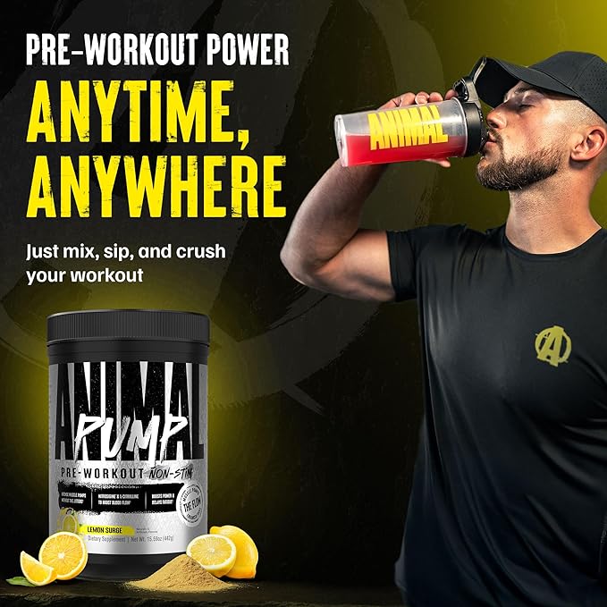 Animal Pump NS Stim-Free Pre Workout Powder for Men & Women - Caffeine-Free Preworkout for Energy, Focus and Muscle Builder, Beta Alanine, Citrulline, Nitrosigine and Nootropics, Lemon Surge, 442g