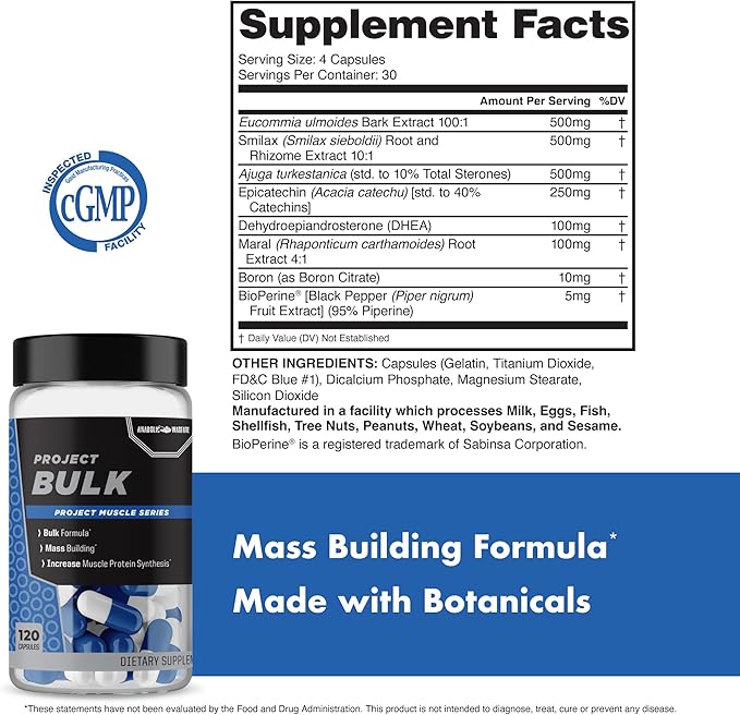 Anabolic Warfare Project Bulk, Mass Building Formula, Protein Synthesis, Strength, Muscle Definition, Made with Botanicals*