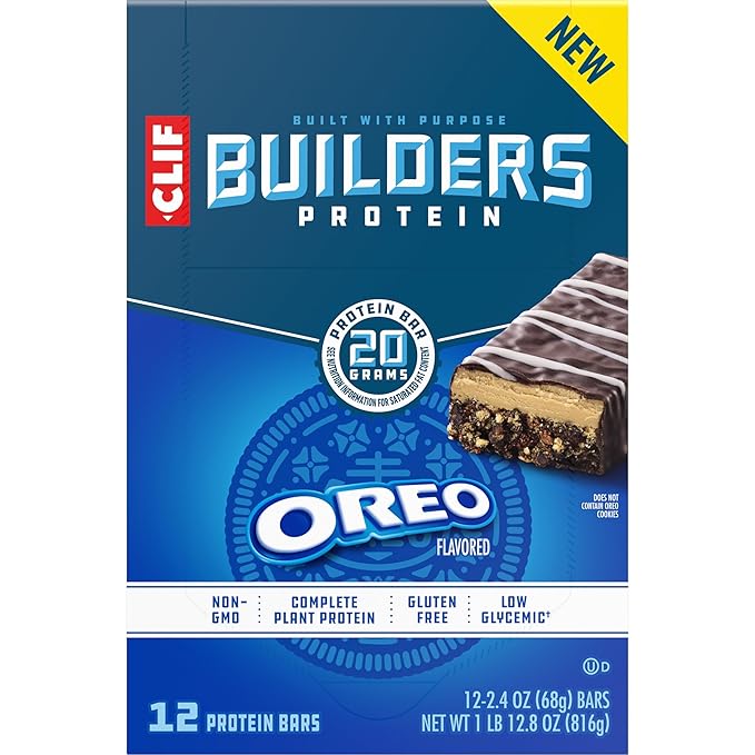 CLIF BUILDERS Protein Bars - OREO-Flavored - 20g Plant Based Protein - Gluten Free - Non-GMO - Low Glycemic - No Artificial Sweeteners - 2.4 oz. (12 Pack)