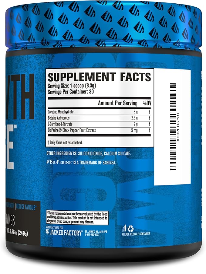 Jacked Factory Nutritional Supplement Growth Surge Creatine Post Workout Powder w/L-Carnitine, Daily Muscle Builder & Recovery with Betaine, L-Carnitine L-Tartrate, Unflavored, 10.68 Ounce