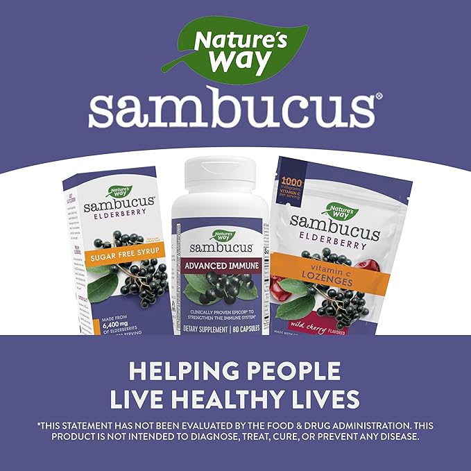 Nature's Way Sambucus Advanced Immune Capsules with Black Elderberry, Vitamin C, Vitamin D, Echinacea and Zinc, Immune System Support with EpiCor*, 80 Capsules