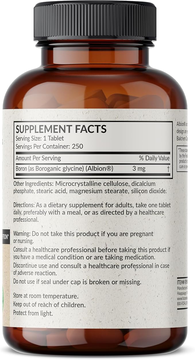 Futurebiotics Boron 3mg, Vegetarian, Non-GMO, Chelated for Absorption, 250 Tablets