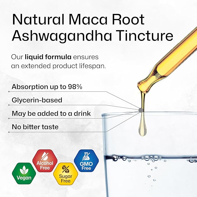 BIO KRAUTER Maca Root and Ashwagandha Tincture - Maca & Ashwagandha Supplements for Men & Women - Liquid Supplement for Mood Support - Alcohol and Sugar Free - Vegan Drops 2 Fl.Oz.