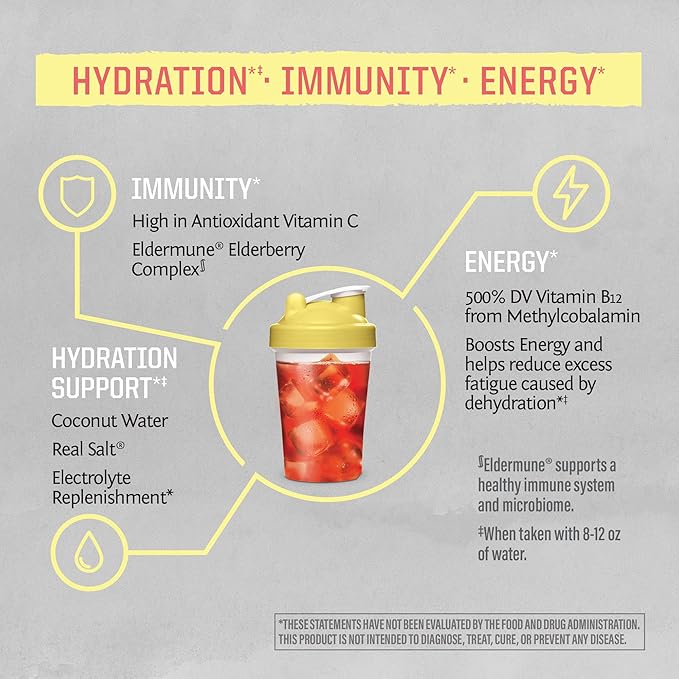 Sunwarrior Vegan Hydration Blend Electrolyes Supplement | Elderberry Coconut Water Real Salt Soy Free Sugar Free Synthetic Free Gluten Free Dairy Free | Strawberry 30 Servings | Active Hydration