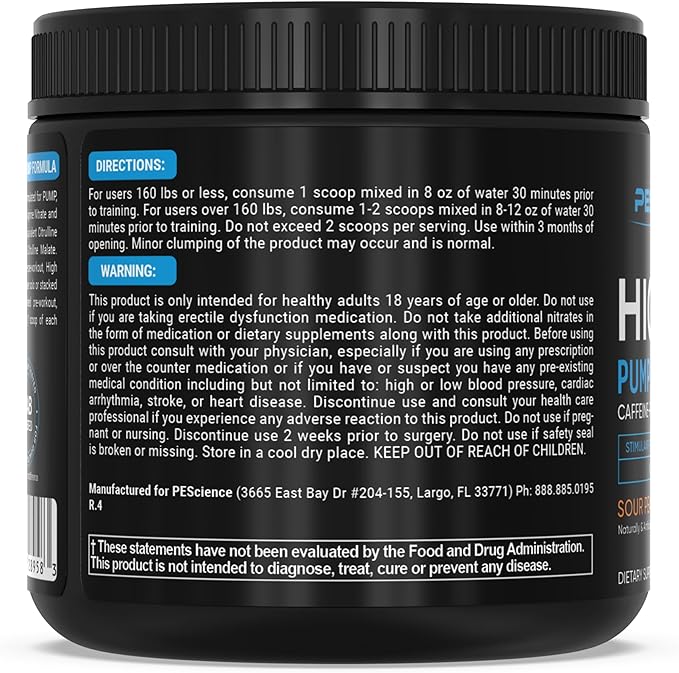 PEScience High Volume Stim-Free Pre Workout, Nitric Oxide Booster with L Citrulline & L Arginine Nitrate, Non-Stim Preworkout for Men and Women, 36 Scoops, Sour Peach Candy