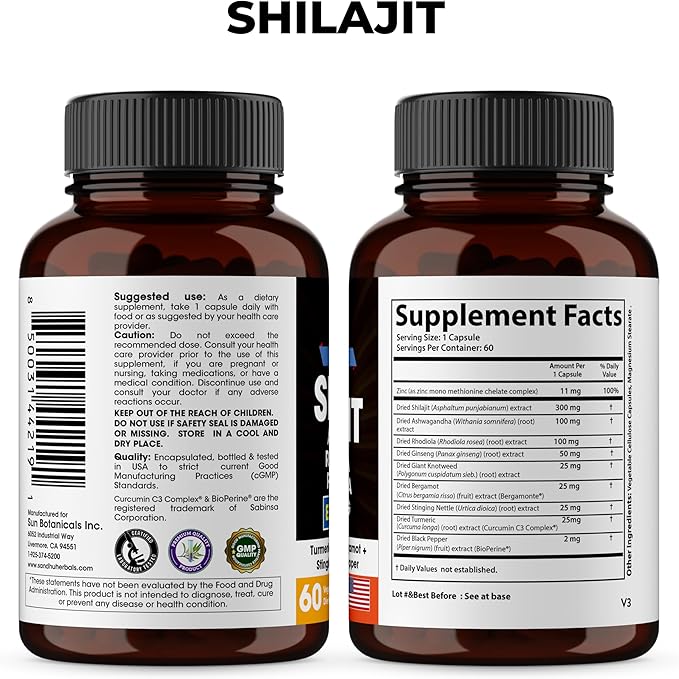 Shilajit Sea Moss Ashwagandha Combo Bundle - Black Seed Oil, Turmeric, Rhodiola Rosea, Panax, Ginseng Supplement | 120 Capsules, Better Than Gummies, Resin | Seamoss for Men & Women