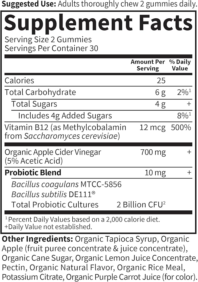 Garden of Life Apple Cider Vinegar Probiotic Gummies USDA Organic ACV Gummy Vitamins, 2 Billion CFUs, Whole Food Vitamin B12-60 Vegan, Non-GMO Gummies for Digestion & Immunity