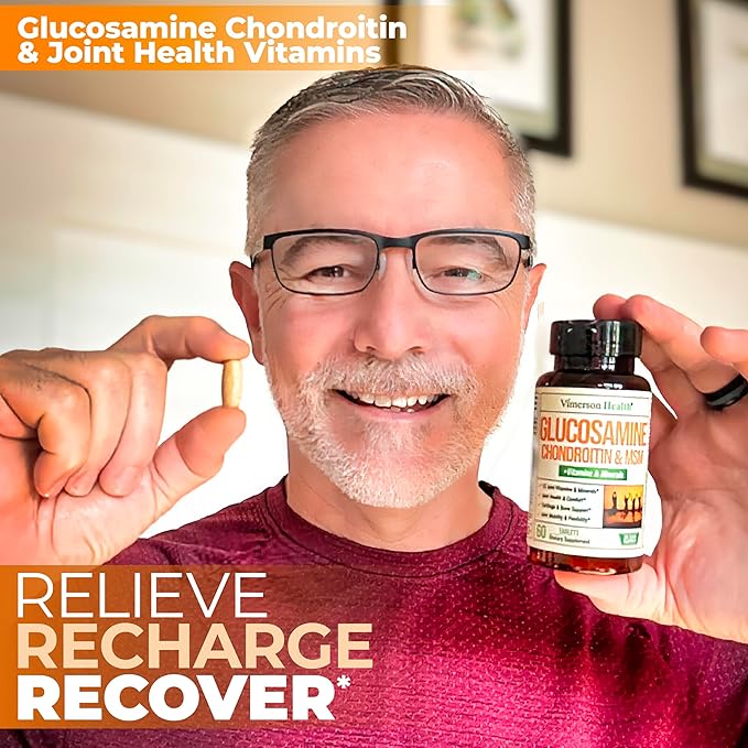Glucosamine Chondroitin MSM Joint Support Supplement with Glucosamine Sulfate 1000 mg Plus 15 Nourishing Joint Complex Vitamins - Premium Joint Health MSM Supplement for Women and Men - 60 Tablets