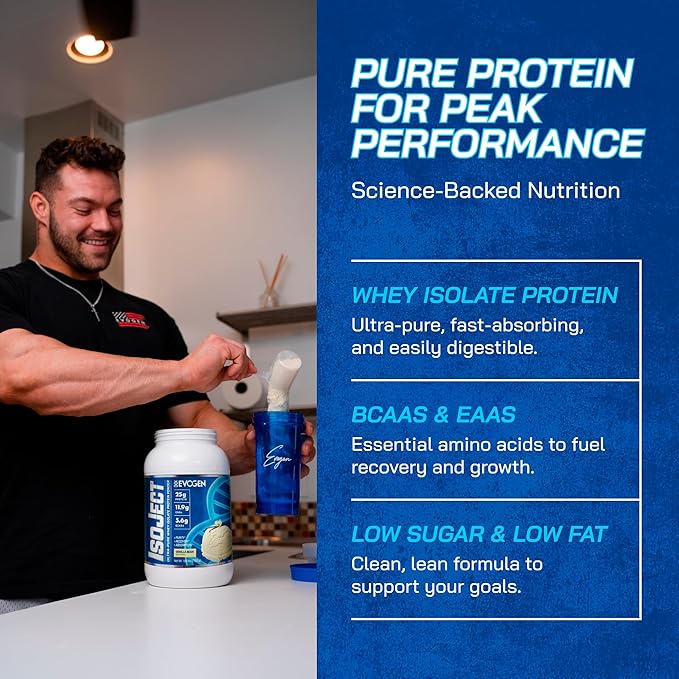 Evogen Isoject - Whey Protein Isolate | Ultra-Pure Whey Protein Powder with Ignitor Enzymes, BCAAs, and EAAs | Enhanced Absorption & Recovery | Vanilla Bean | 25 Servings