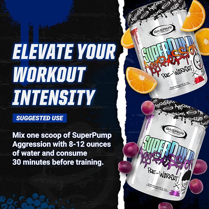 Gaspari Nutrition SuperPump Aggression Pre-Workout: Energy, Focus, Endurance, Recovery, Creatine and Caffeine, 25 Servings (Gangsta Grape)