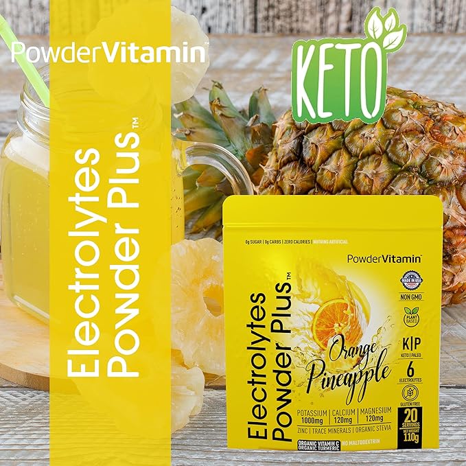 Electrolytes Powder Plus (20 Servings) Orange Pineapple Electrolyte Powder Zero Calorie Keto,0 Sugar, No Maltodextrin,1000mg Potassium,120mg Calcium,120mg Magnesium, Pink Himalayan Salt