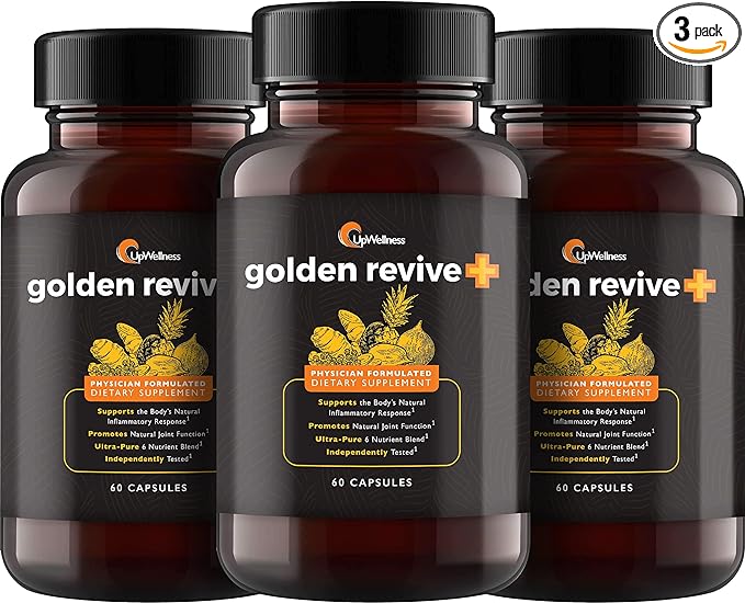 Golden Revive + Joint Support Supplement Featuring Turmeric with Black Pepper, Quercetin, and Magnesium- Turmeric Black Pepper Supplement - 6 Active Ingredients - 60 Capsules, 3 Pack