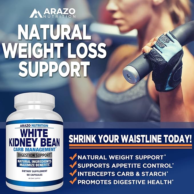 Arazo Nutrition White Kidney Bean Extract - 100% Pure Carb Blocker and Fat Absorber for Weight Support - Intercept Carbs