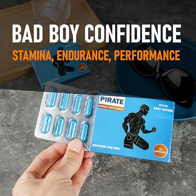 Pirate Herbal Male Supplement for Men – Fast Acting Energy & Stamina Booster with Horny Goat Weed, Maca Root, Tongkat Ali, Muira Puama & Vitamin B6 – Supports Endurance, Performance & Vitality