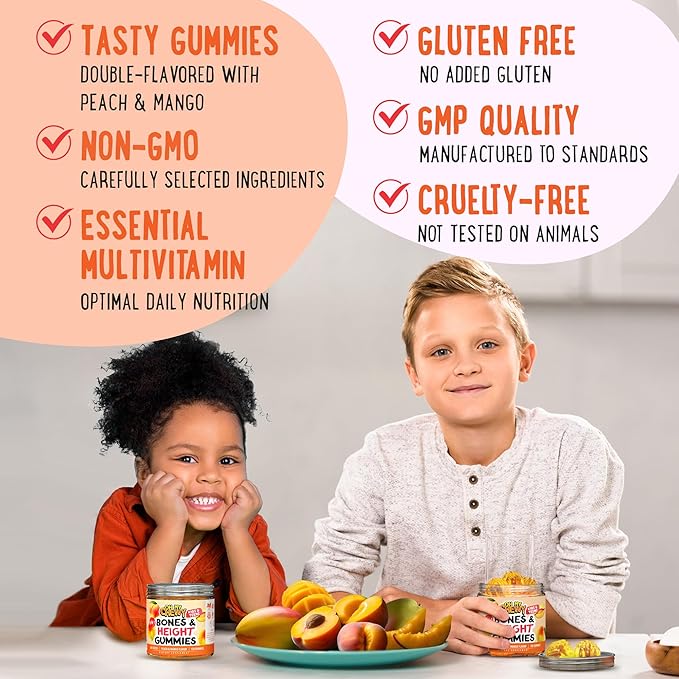 Center-Filled Height Growth Increase Gummies - Grow Taller Supplement Vitamins for Kids & Teens with Calcium, Astragalus, D3, K2, L-Arginine, Glutamine & Omithine HCI - 60 Count