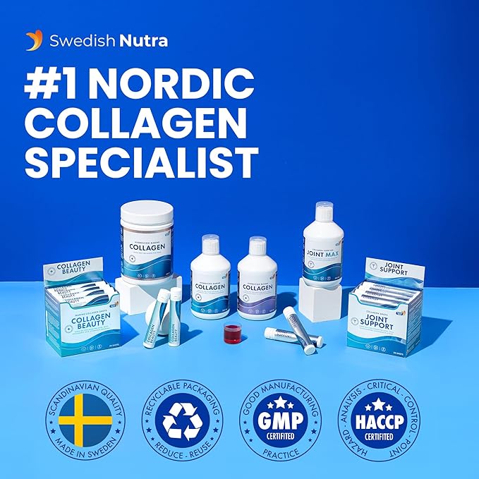Swedish Nutra - Joint Support Shots I 2 Boxes, 60 Day Supply I 10,000 mg Collagen Type I, II & III I Glucosamine, MSM, Chondroitin, Turmeric I 100% Natural Flavour I Sugar-Free