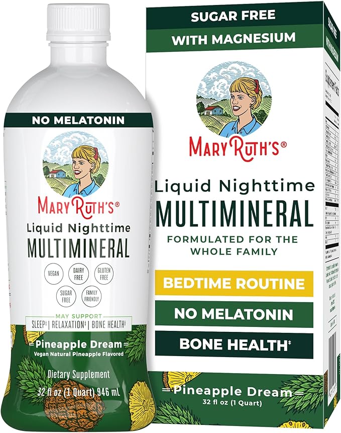 MaryRuth's Liquid Nighttime Multimineral | NO Melatonin | Bedtime Routine | Magnesium Citrate | Calcium | Zinc | Vitamin D3| Available in 4 Flavors | Vegan | Sugar Free | Gluten Free | 32 Oz