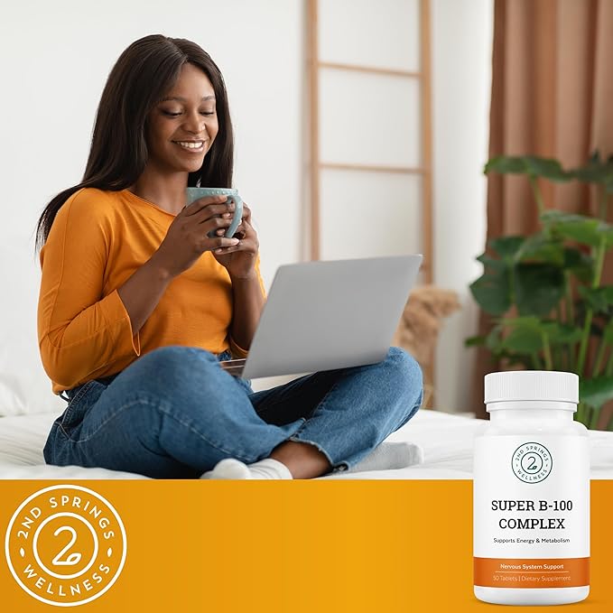 Super B-100 Complex - High Potency B Vitamin Complex with B-6, B-12, Folate, Niacin, Biotin, Choline, Inositol and PABA for Energy, Metabolism, Brain and Nerve Support
