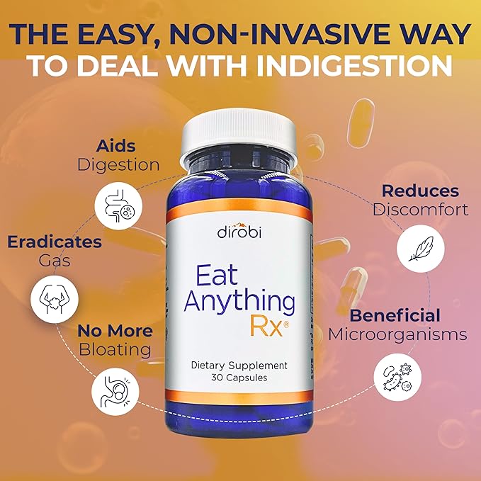 Dirobi Eat Anything Xylose Isomerase Fructose Malabsorption Enzymes, FODMAP Supplement, Digestive Enzymes for Better Lactose, Fat, Protein & Carbohydrate Digestion Gas & Bloating Relief 30 Capsules
