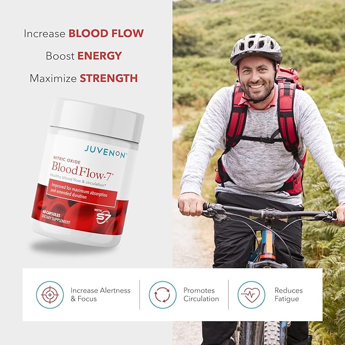 Juvenon BloodFlow-7 Nitric Oxide Supplement with Nitrosigine 180 Count (Pack of 3)