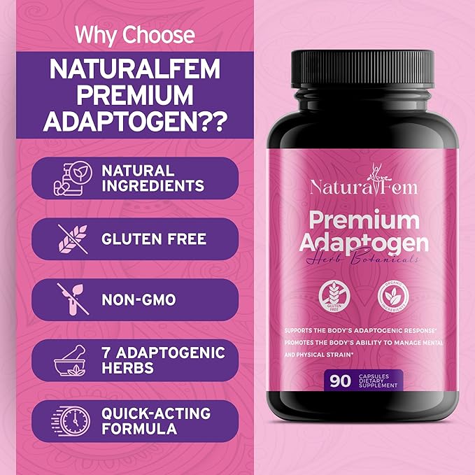 Premium Adaptogens Supplements for Women with Herb Botanicals like Rhodiola Rosea Extract, Turmeric, Maca Root for Better Adaptogenic Response, Focus & Mood Support Supplement - 90 Capsules