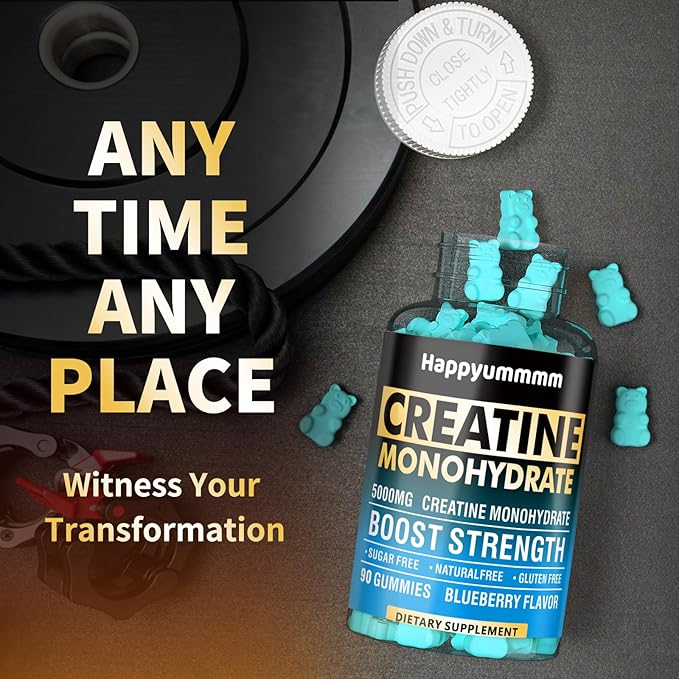 Creatine Monohydrate Gummies 5000mg for Men & Women, Chewables Creatine Monohydrate for Muscle Strength, Muscle Builder, Energy Boost, Pre-Workout Supplement(180 Count)-Blueberry 2pack