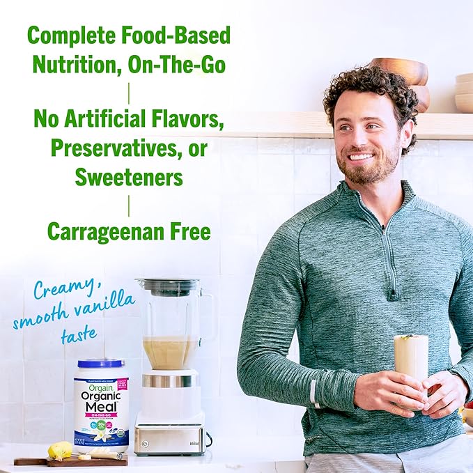 Orgain Organic Meal, Vegan Meal Replacement Protein Powder, Vanilla Bean - 20g Plant Based Protein, 6g Prebiotic Fiber, Fruits, Vegetables & Greens, Gluten Free, Shakes & Smoothies, 2.01lb