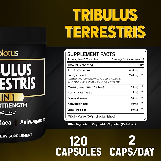 Zolotus 13in1 Tribulus Terrestris Capsules with Maca, Horny Goat Weed, Panax Ginseng, Saw Palmetto, Tongkat Ali, Shilajit & More - Energy, Stamina Supplement for Men & Women - 120 Counts