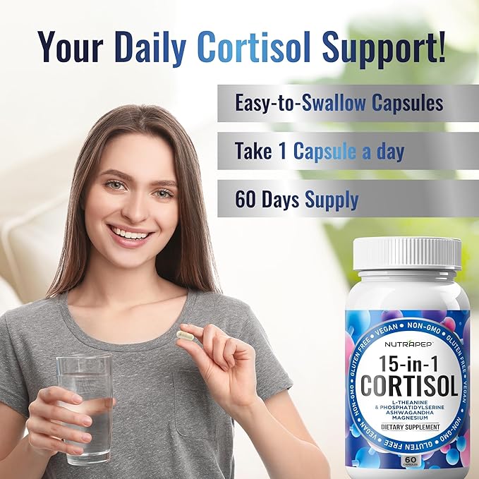 Cortisol Detox Supplement Men Women - Reduce Lower Cortisol High Cortisol Reducer Blocker Control - Supports Stress Mood Rest Adrenal Calm Relax with Ashwagandha L-Theanine Magnesium